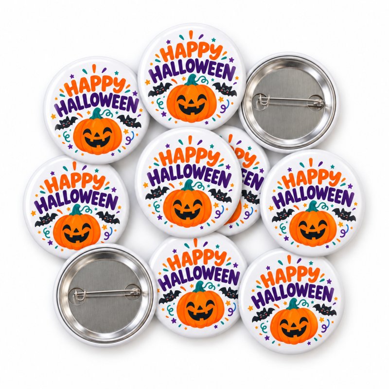 Happy Halloween Pumpkin and Bats Badge