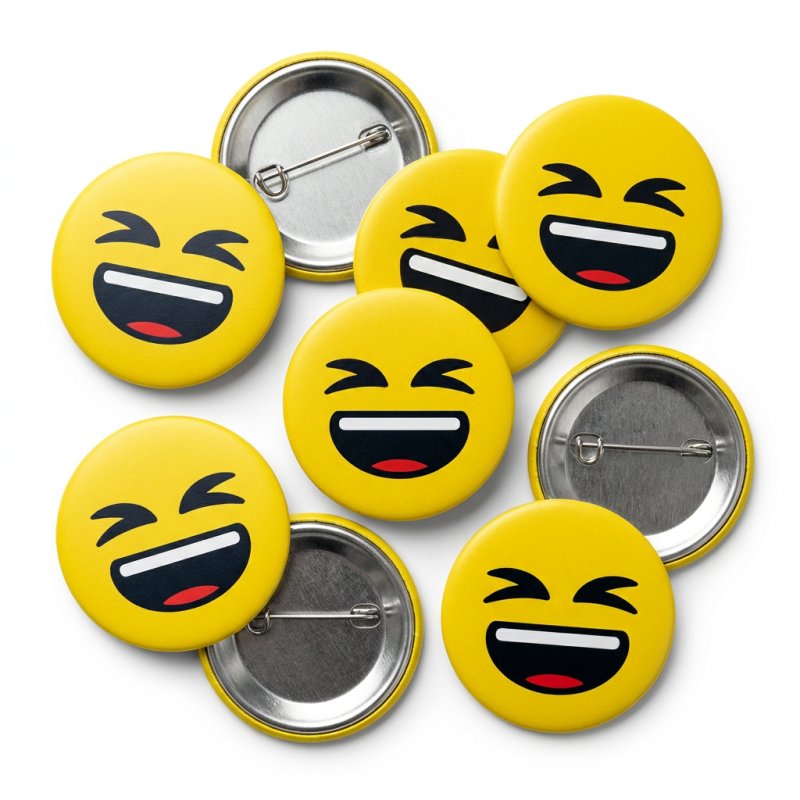 Grinning Squinting Face Emoji Button Pin Badge
