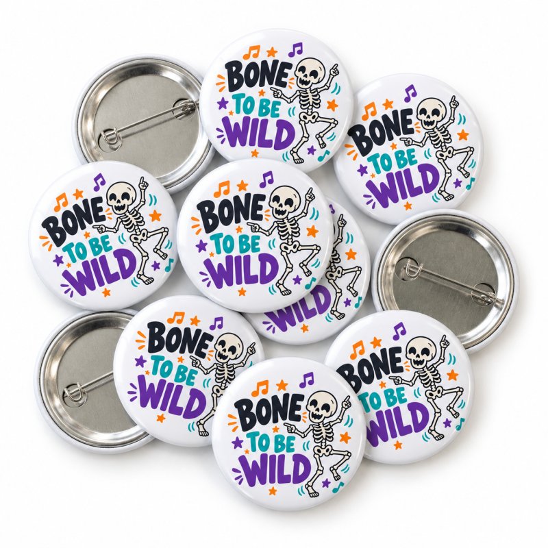 Bone to Be Wild Skeleton Halloween Badge