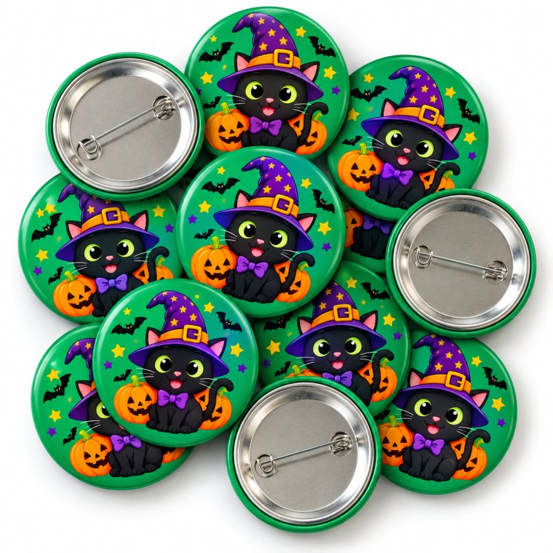 Black Cat Witch Halloween Badge