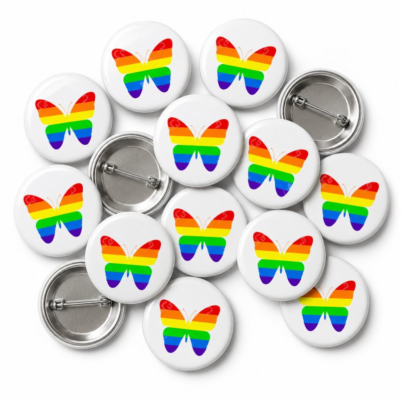 Rainbow Butterfly Button Pin Badge