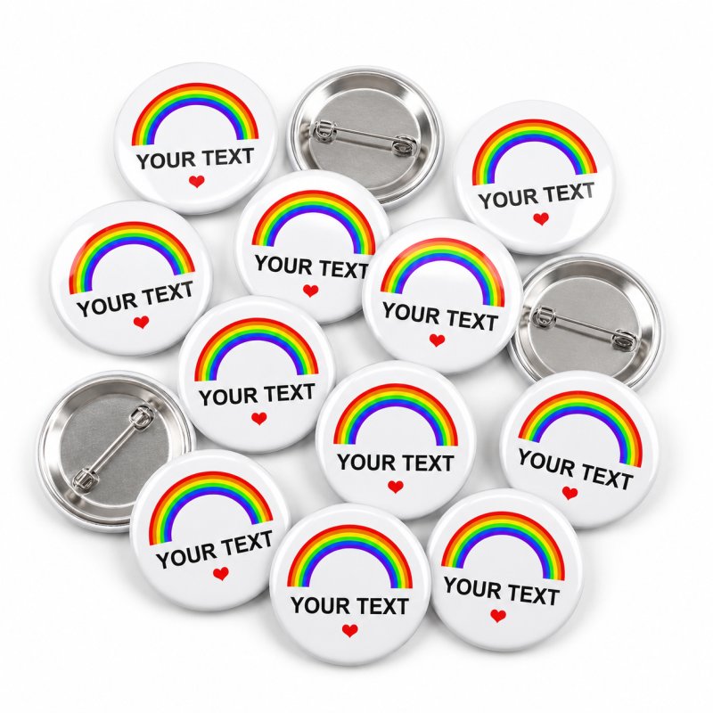 Rainbow Custom Text Button Pin Badge