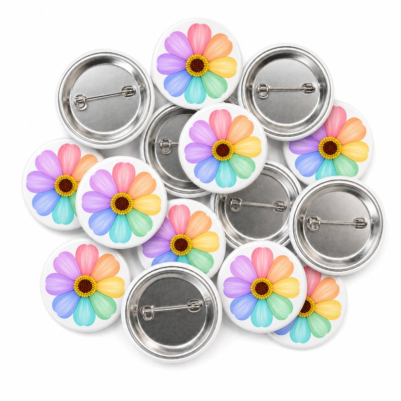 Rainbow Flower Button Pin Badge