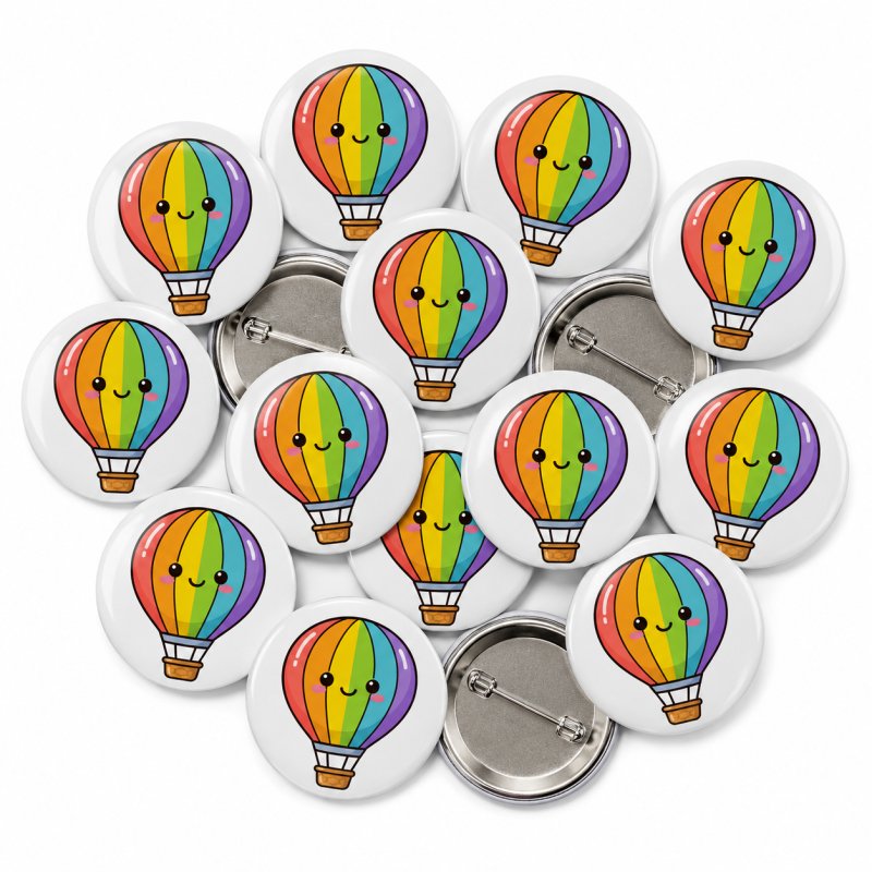 Rainbow Hot Air Balloon Button Pin Badge
