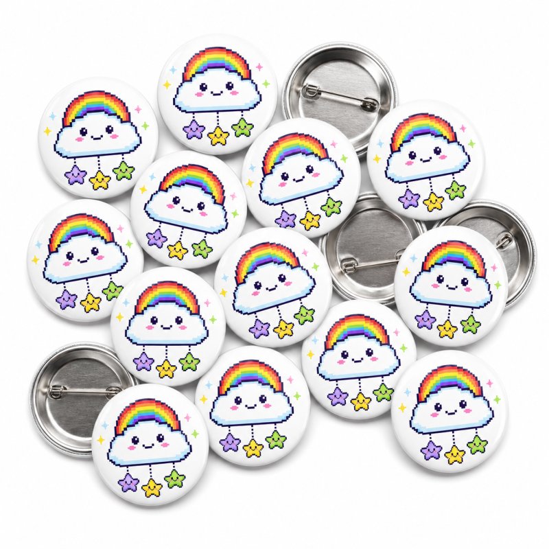 Rainbow Pix-elated Cloud Button Pin Badge