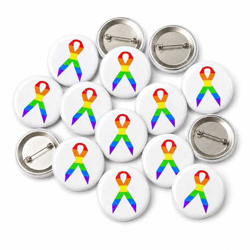 Rainbow Ribbon Button Pin Badge