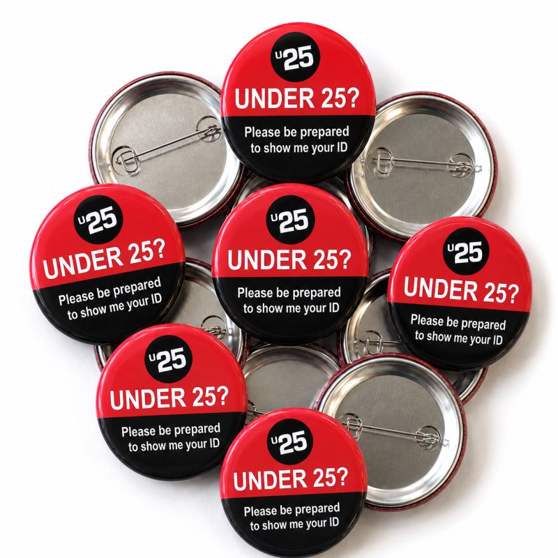 Under 25 - Red/Black Pin Badges