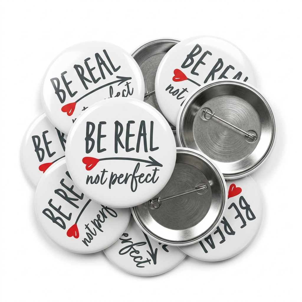 Be Real Not Perfect Button Pin Badge