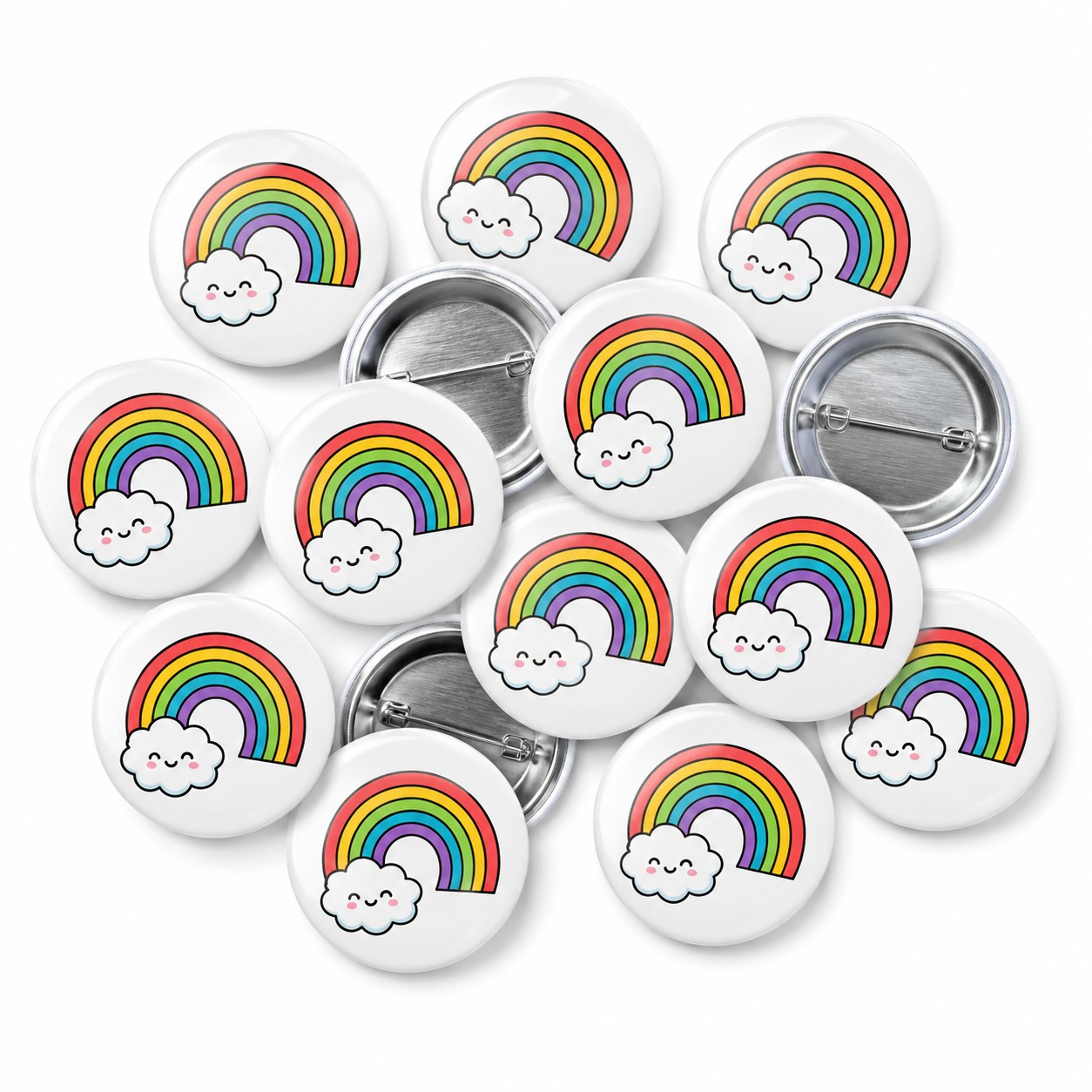 Rainbow and Smiley Cloud Button Pin Badge