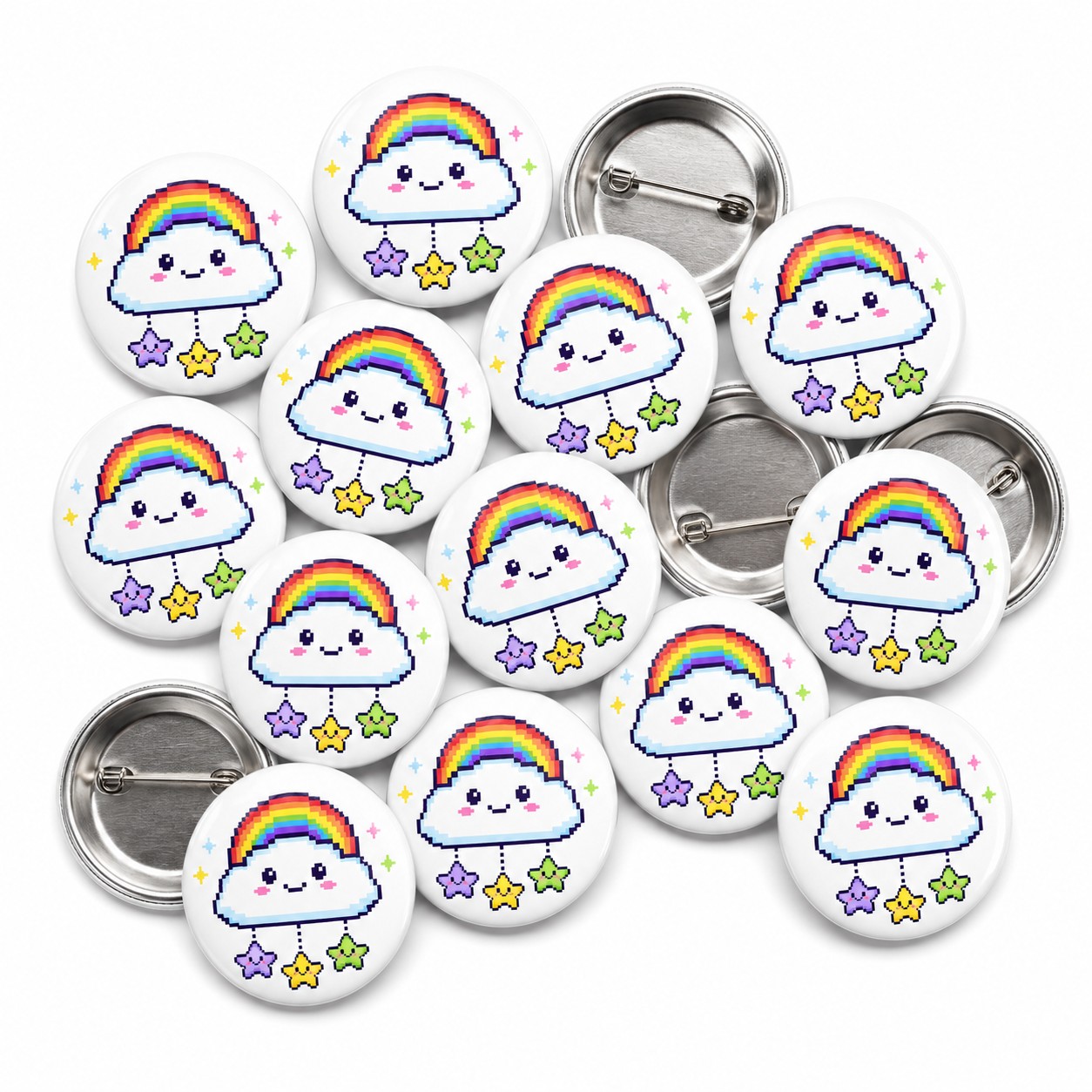 Rainbow Pix-elated Cloud Button Pin Badge