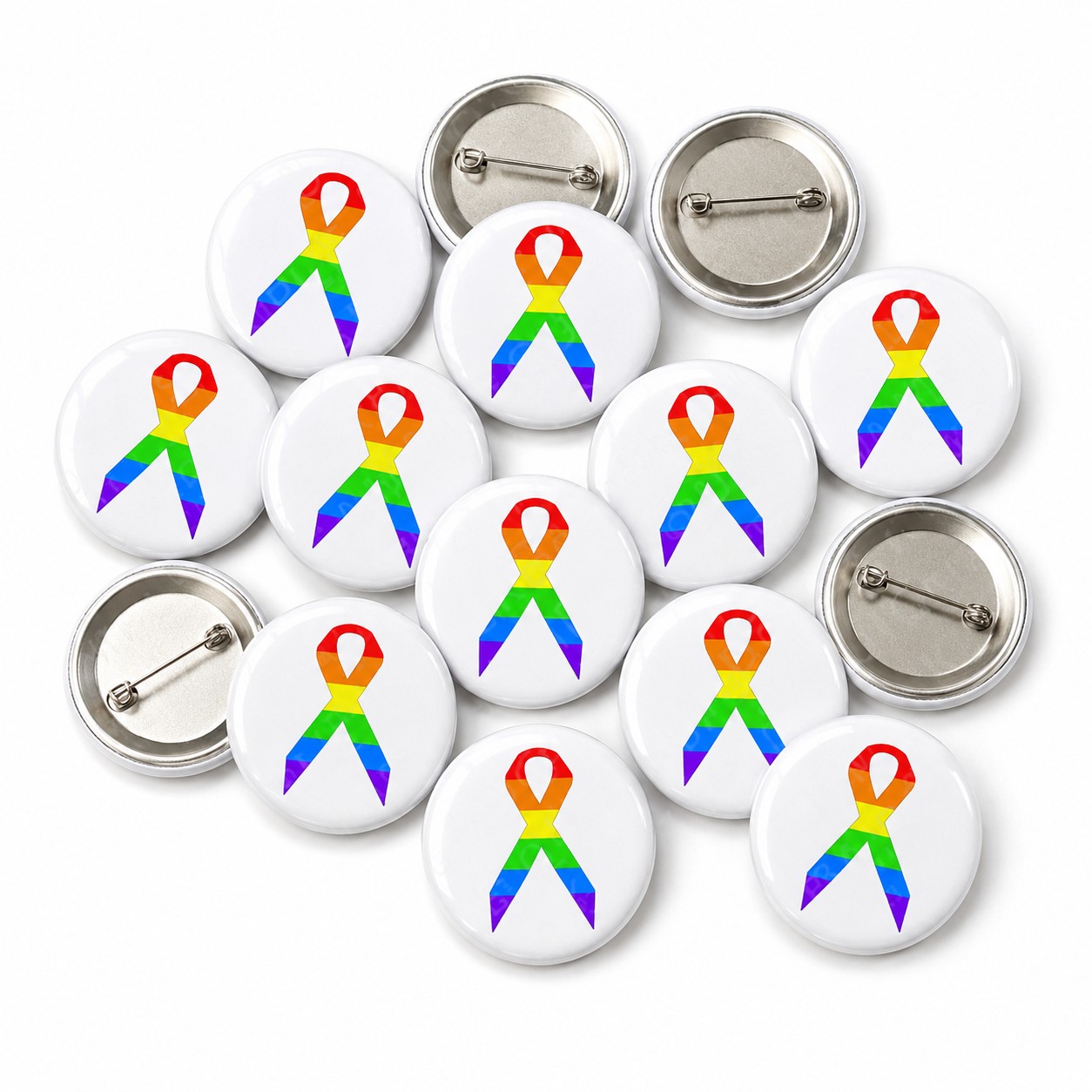 Rainbow Ribbon Button Pin Badge