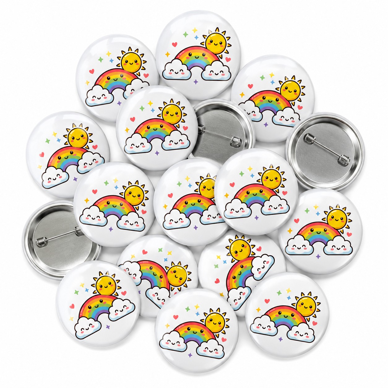 Smiley Rainbow, Sun and Cloud Button Pin Badge