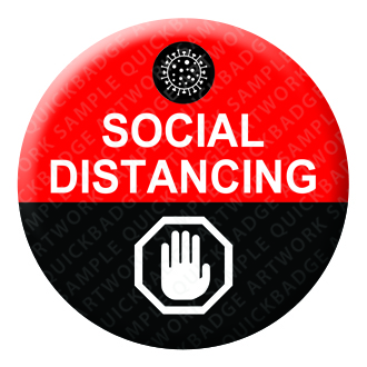 Social Distancing Red Button Pin Badge