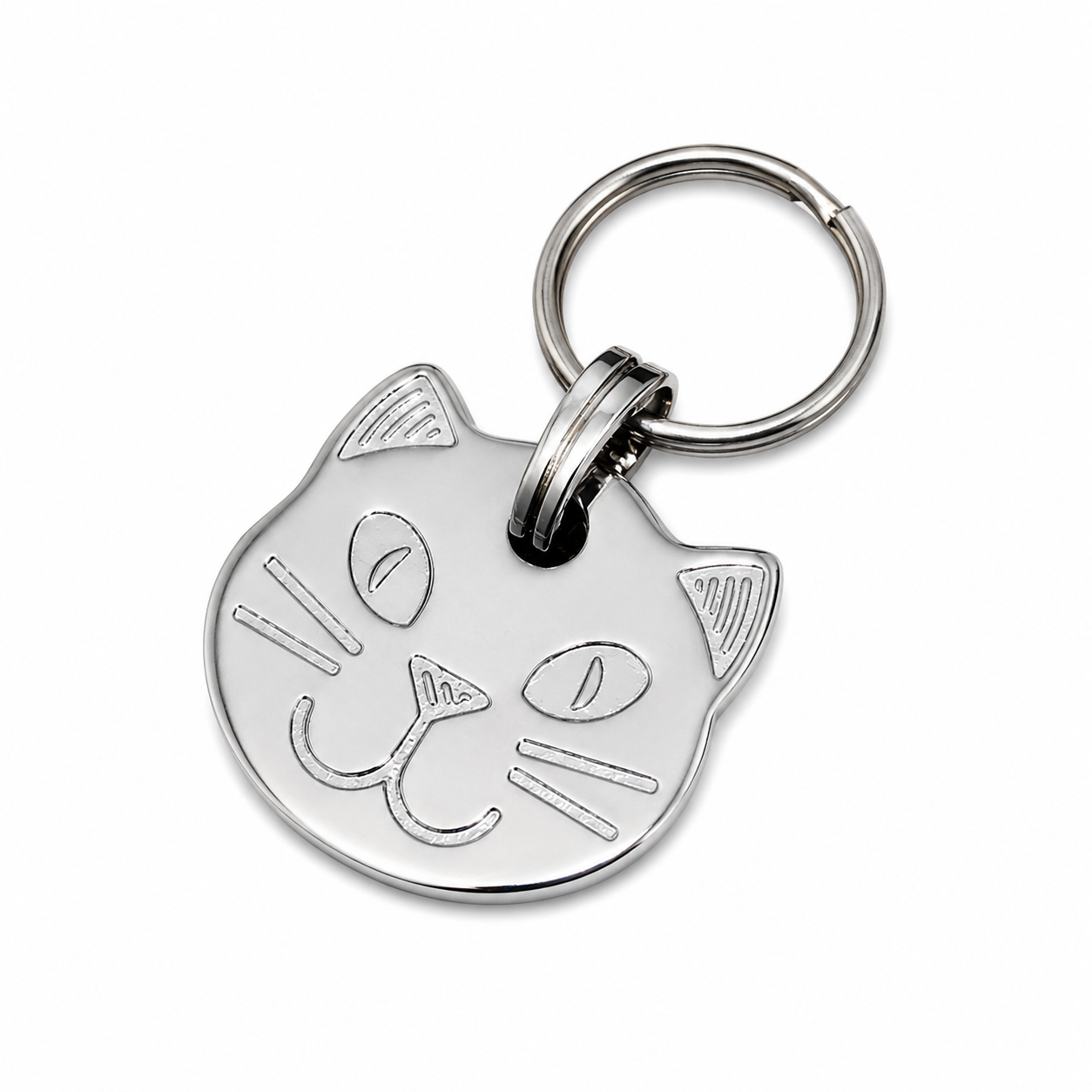 Cat Head Pet Tag Polished Chrome or Brass