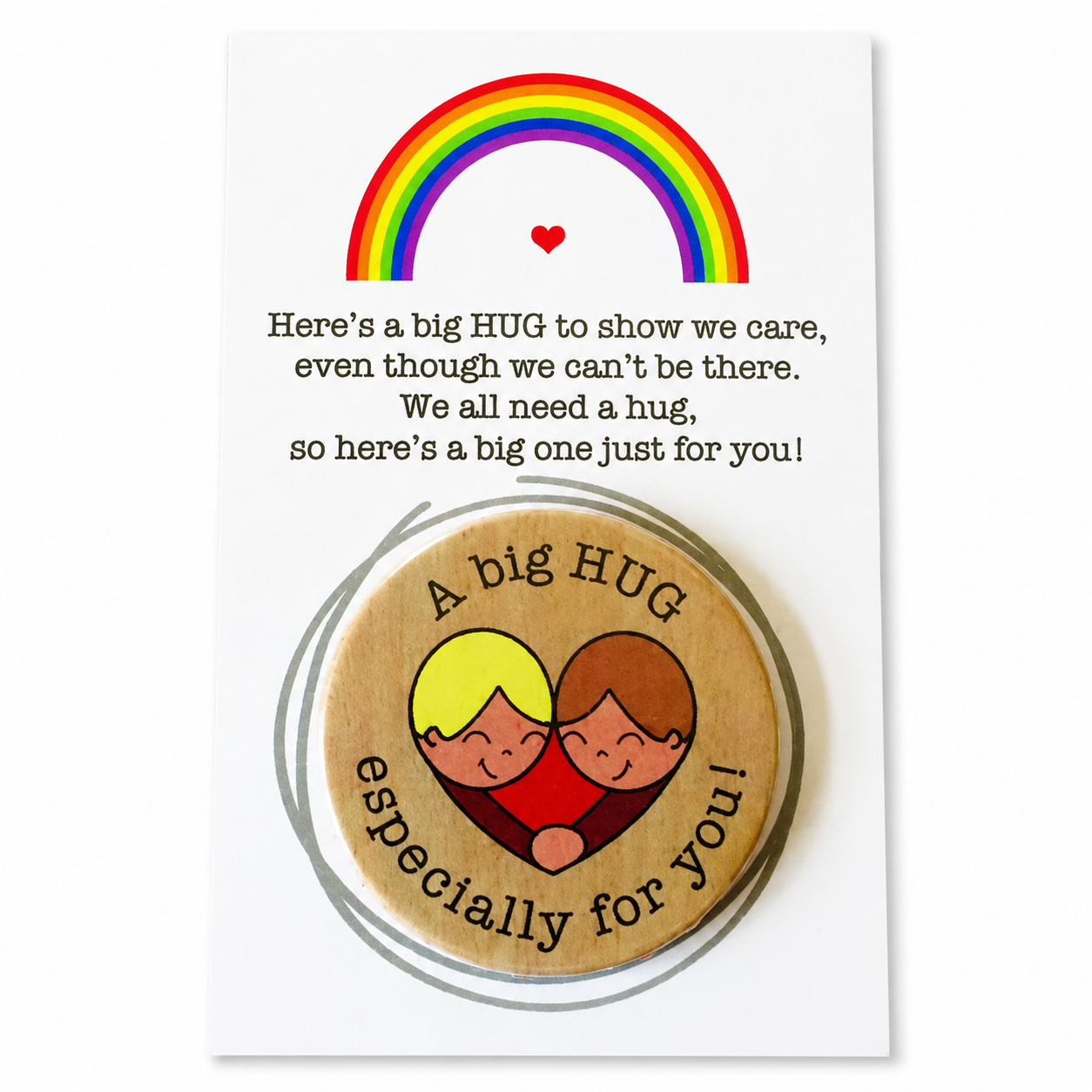 A big HUG 38mm Badge with backing card