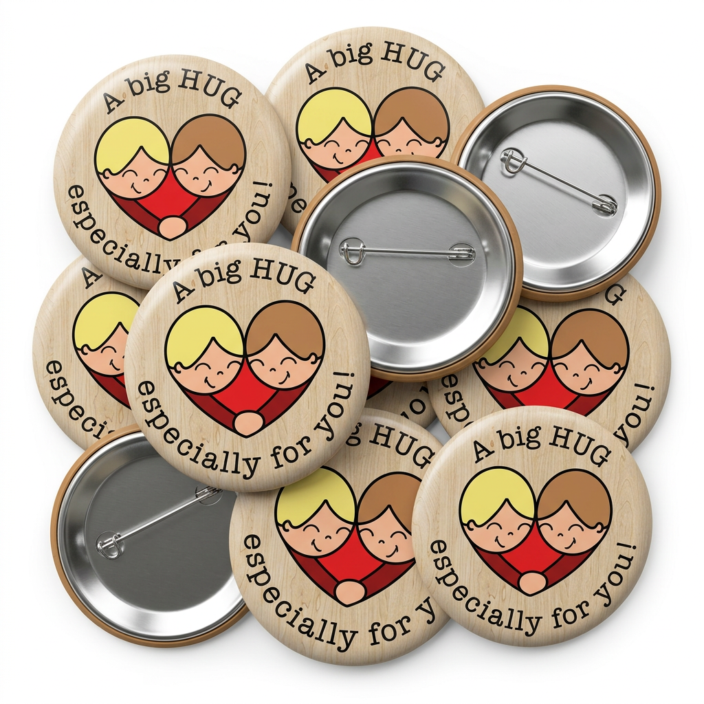 A big HUG Button Pin Badge