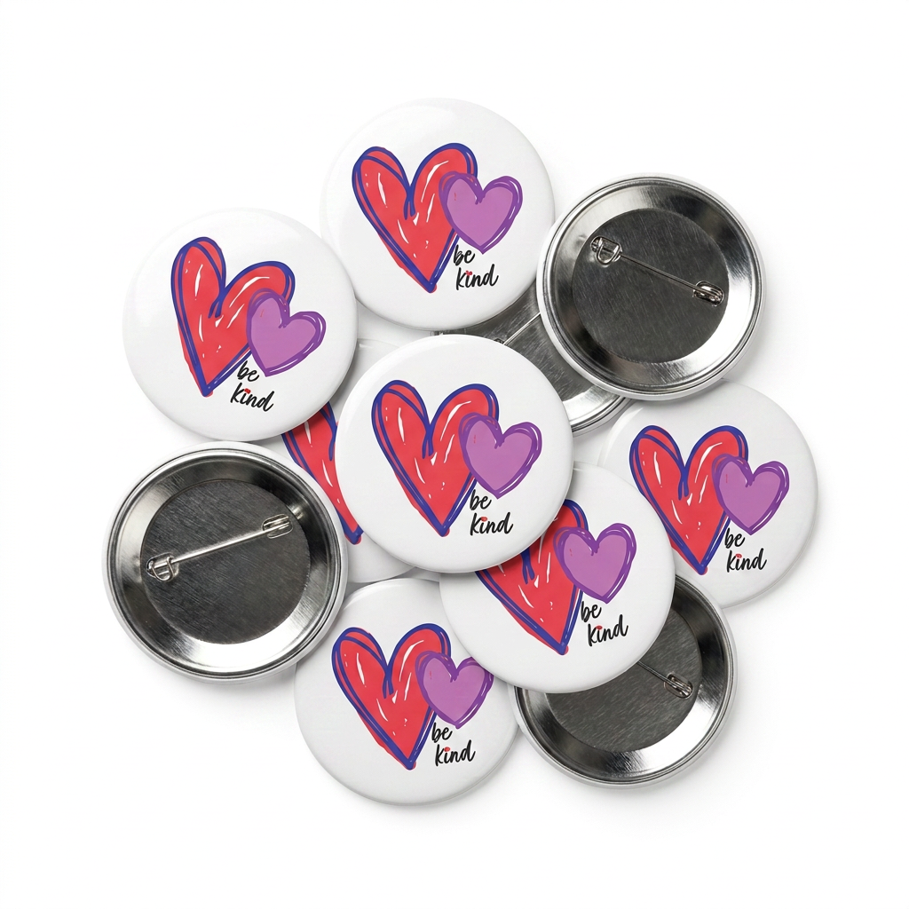 Be Kind Hearts Button Pin Badge