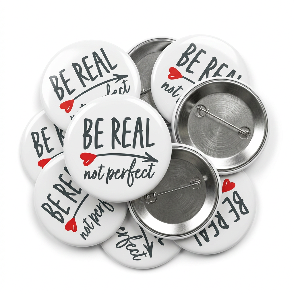 Be Real Not Perfect Button Pin Badge