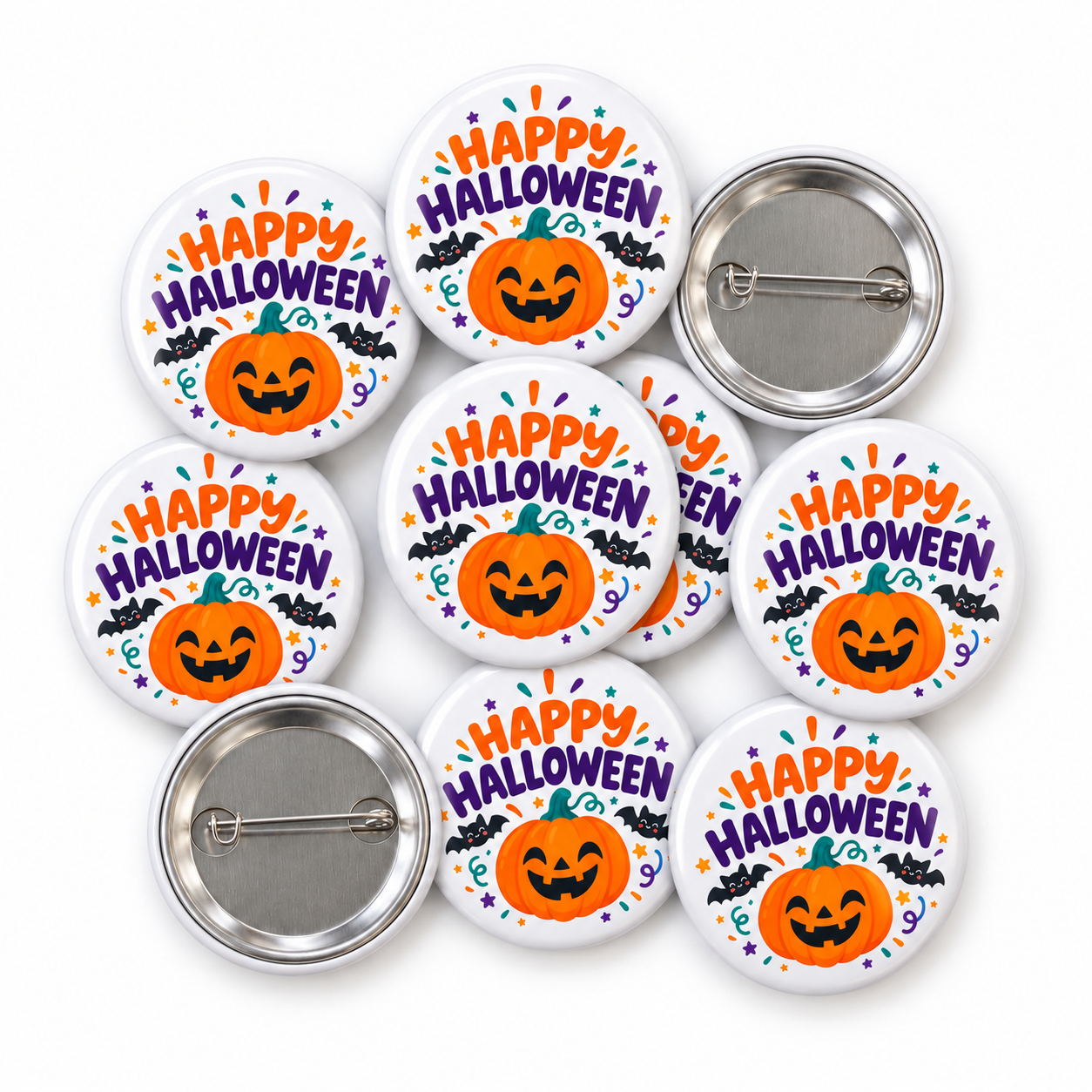 Happy Halloween Pumpkin and Bats Badge