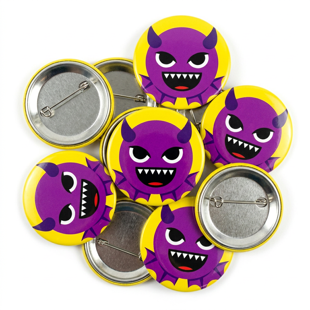 Devil Purple Face Emoji Button Pin Badge