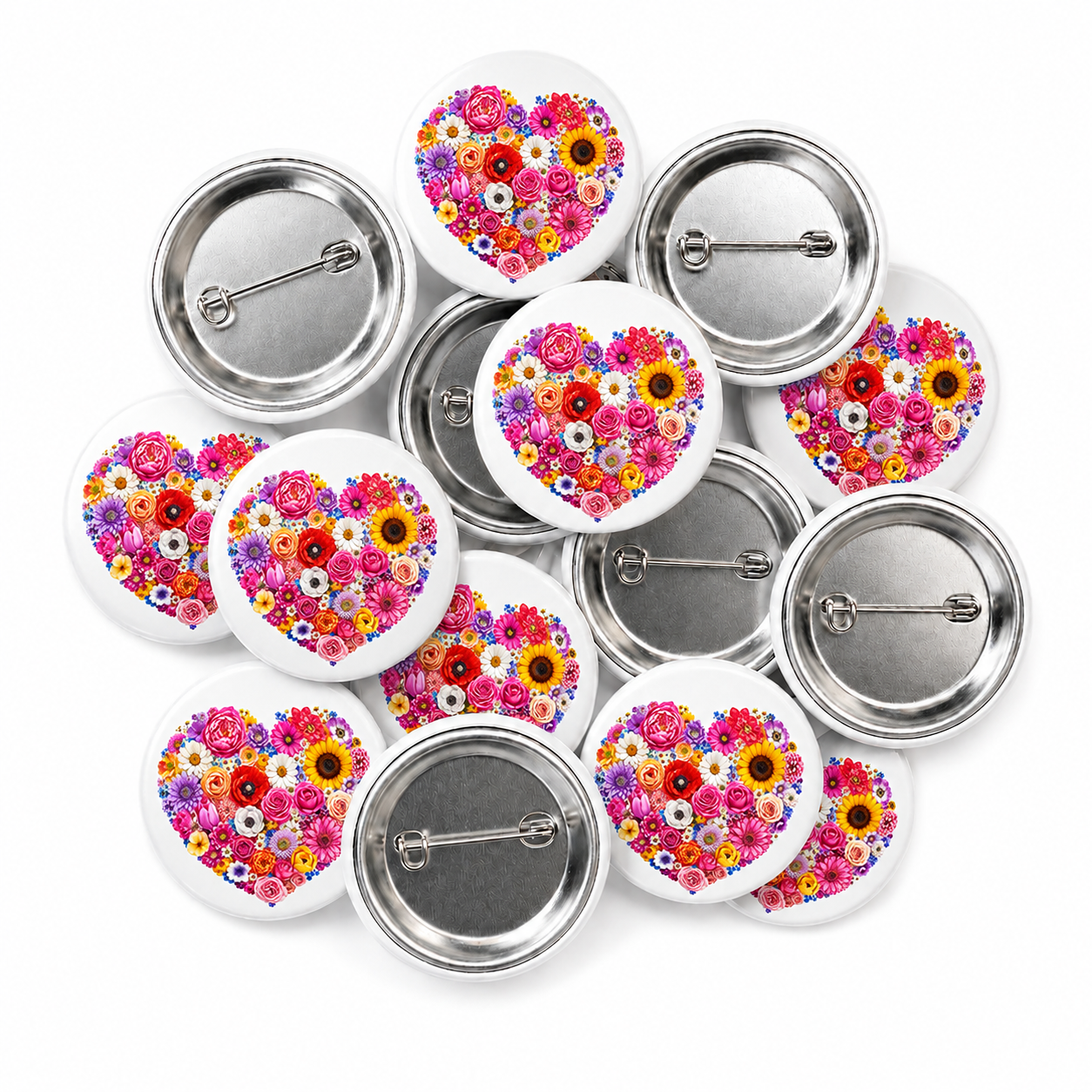 Flower Heart Button Pin Badge
