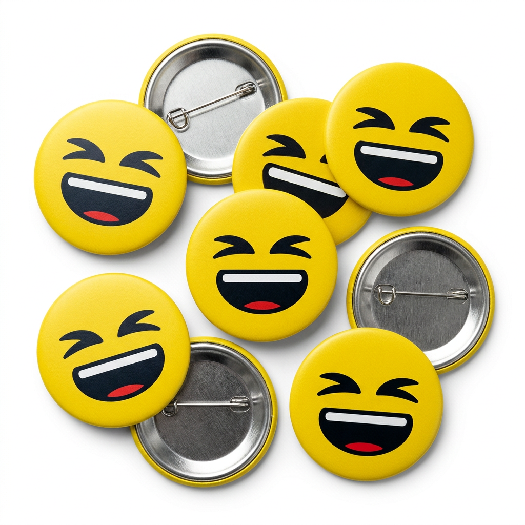 Grinning Squinting Face Emoji Button Pin Badge