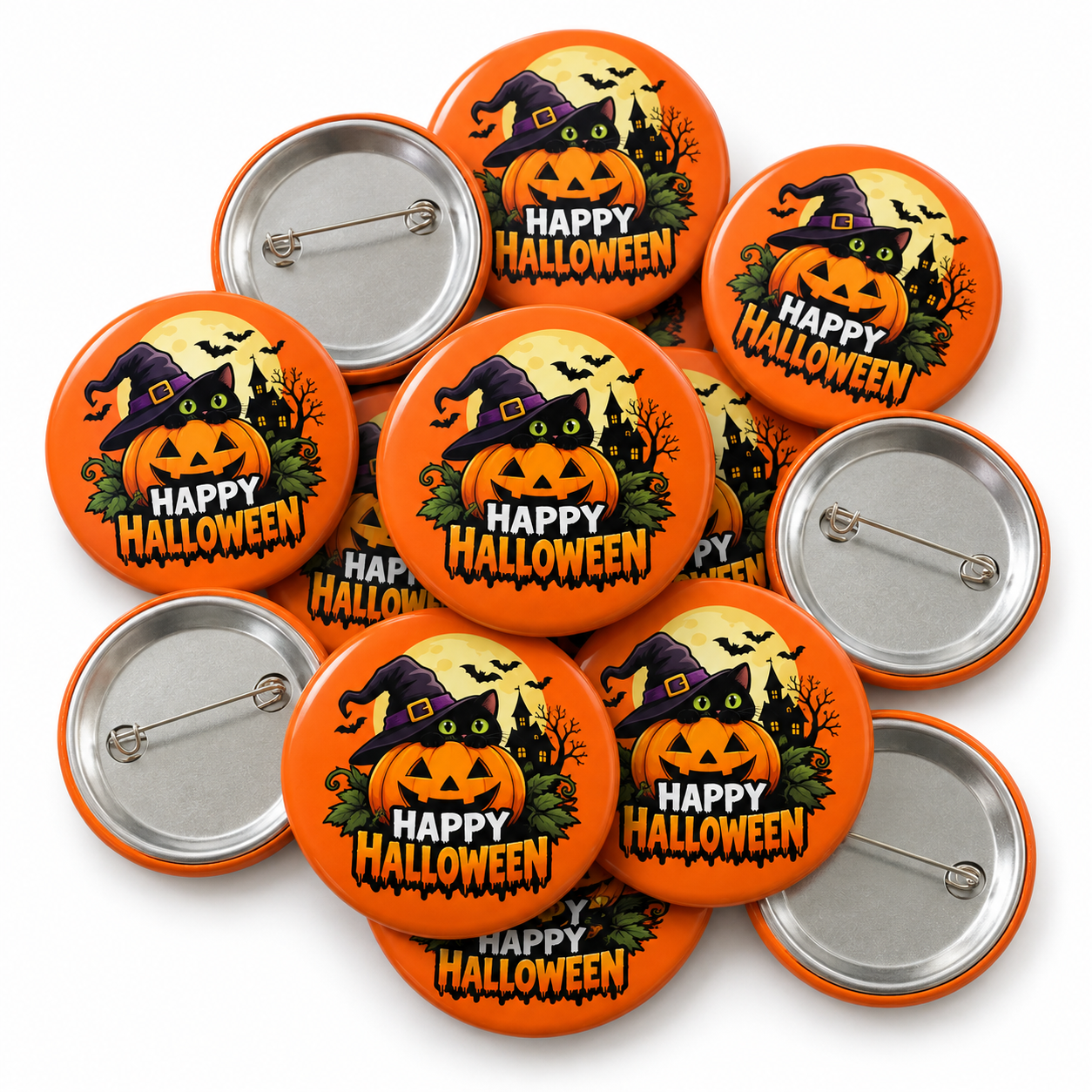 Happy Halloween Cat and Pumpkin Badge