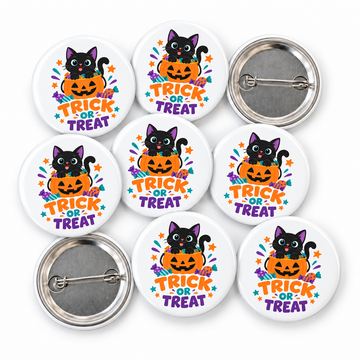 Trick or Treat Black Cat Halloween Badge