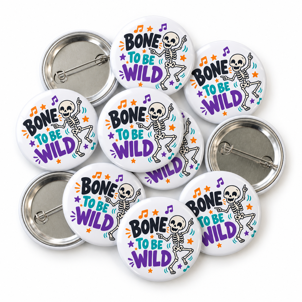 Bone to Be Wild Skeleton Halloween Badge
