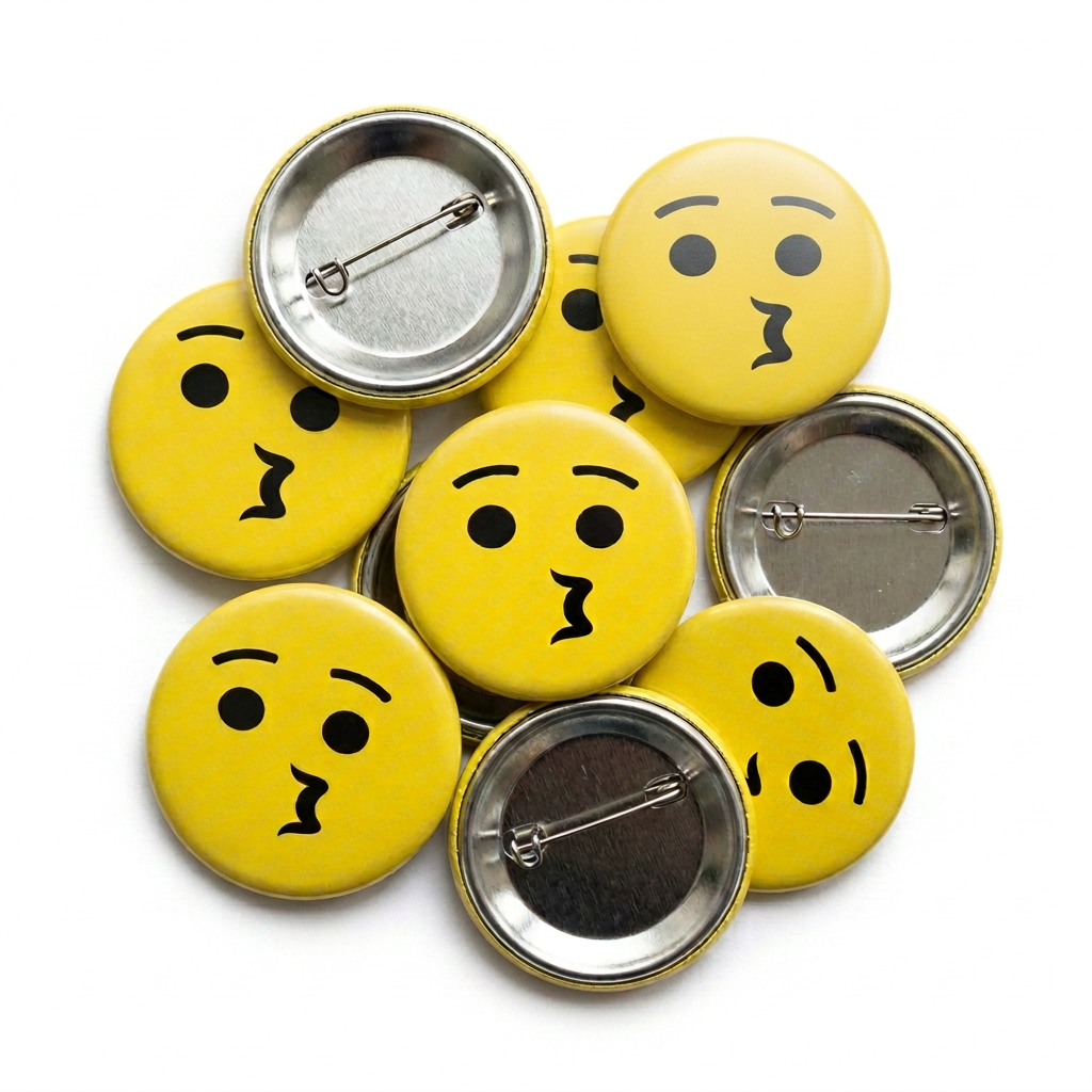 Kissing Face Emoji Button Pin Badge