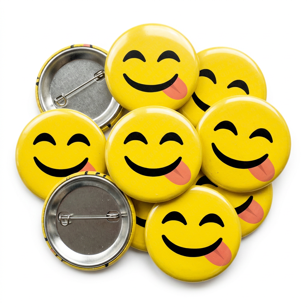 Licking Lips Face Emoji Button Pin Badge