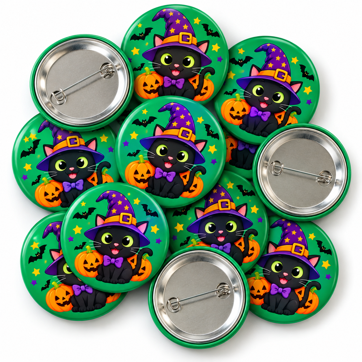 Black Cat Witch Halloween Badge