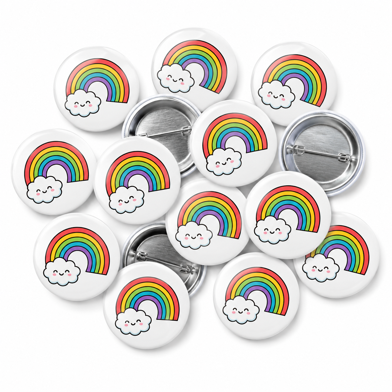 Rainbow and Smiley Cloud Button Pin Badge