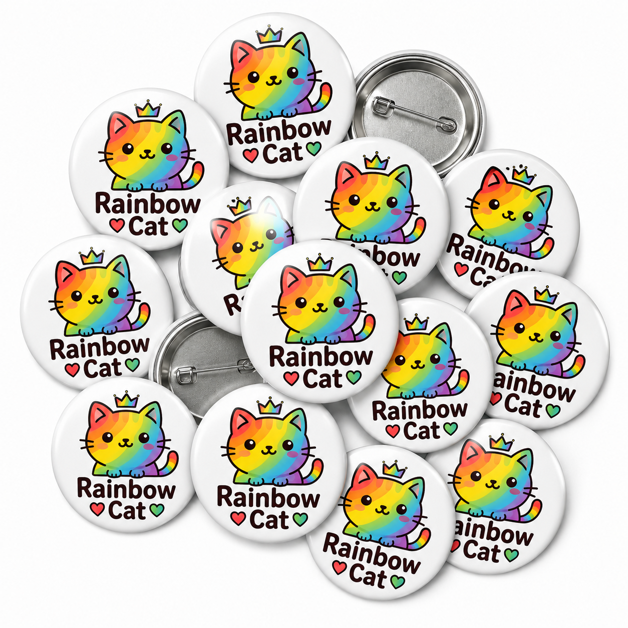 Rainbow Cat Button Pin Badge