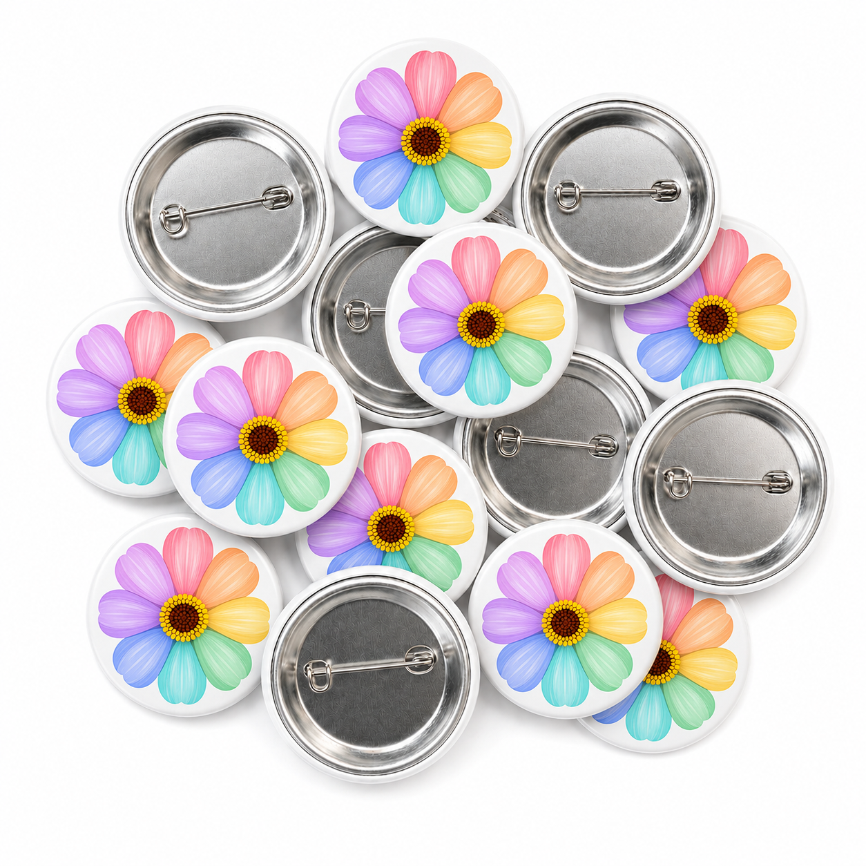 Rainbow Flower Button Pin Badge