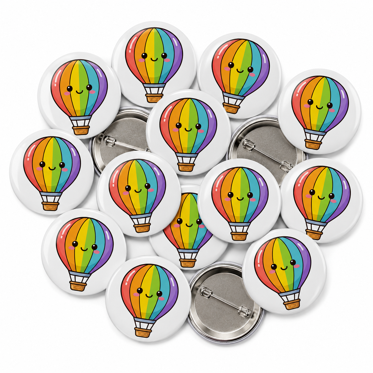 Rainbow Hot Air Balloon Button Pin Badge
