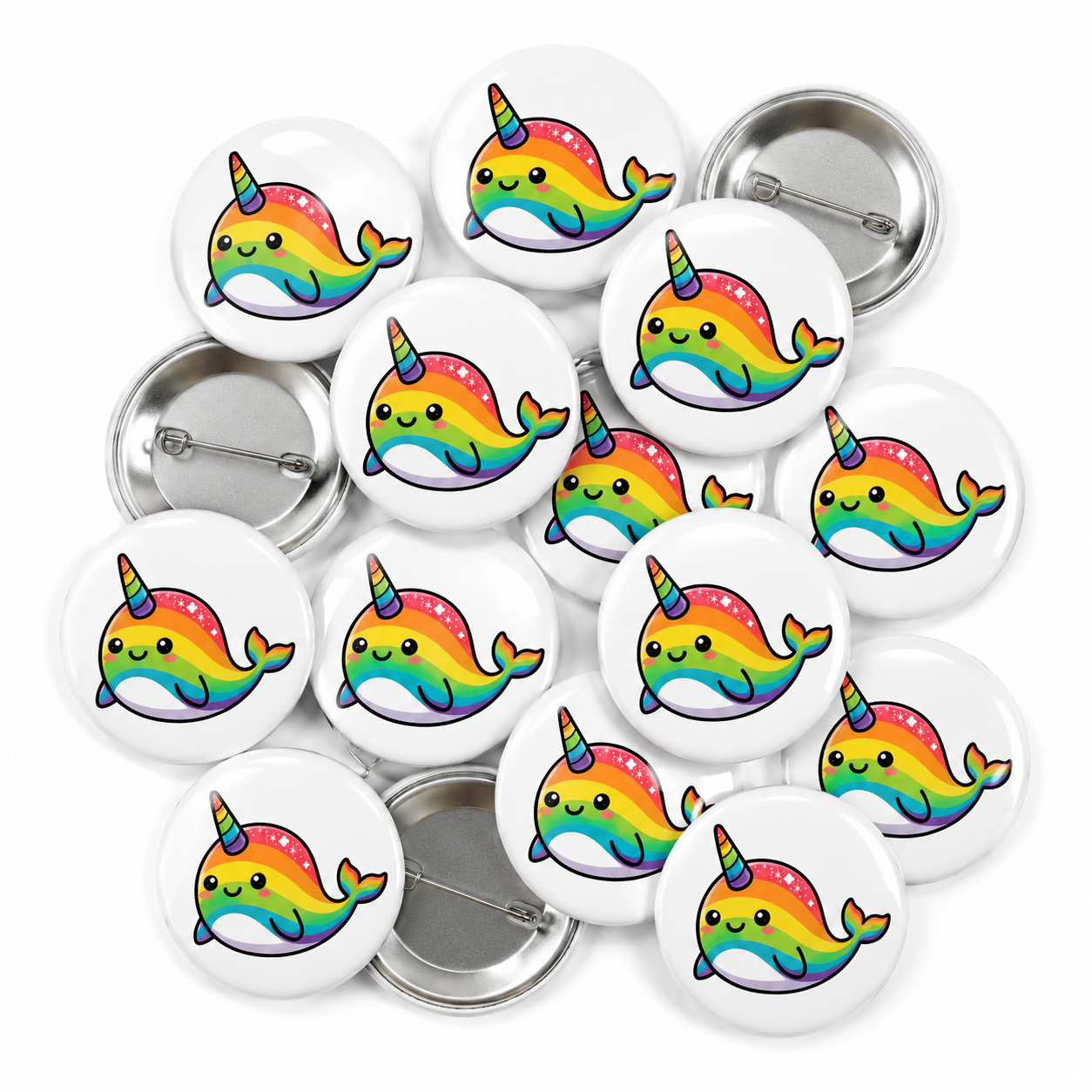 Rainbow Narwhal Button Pin Badge