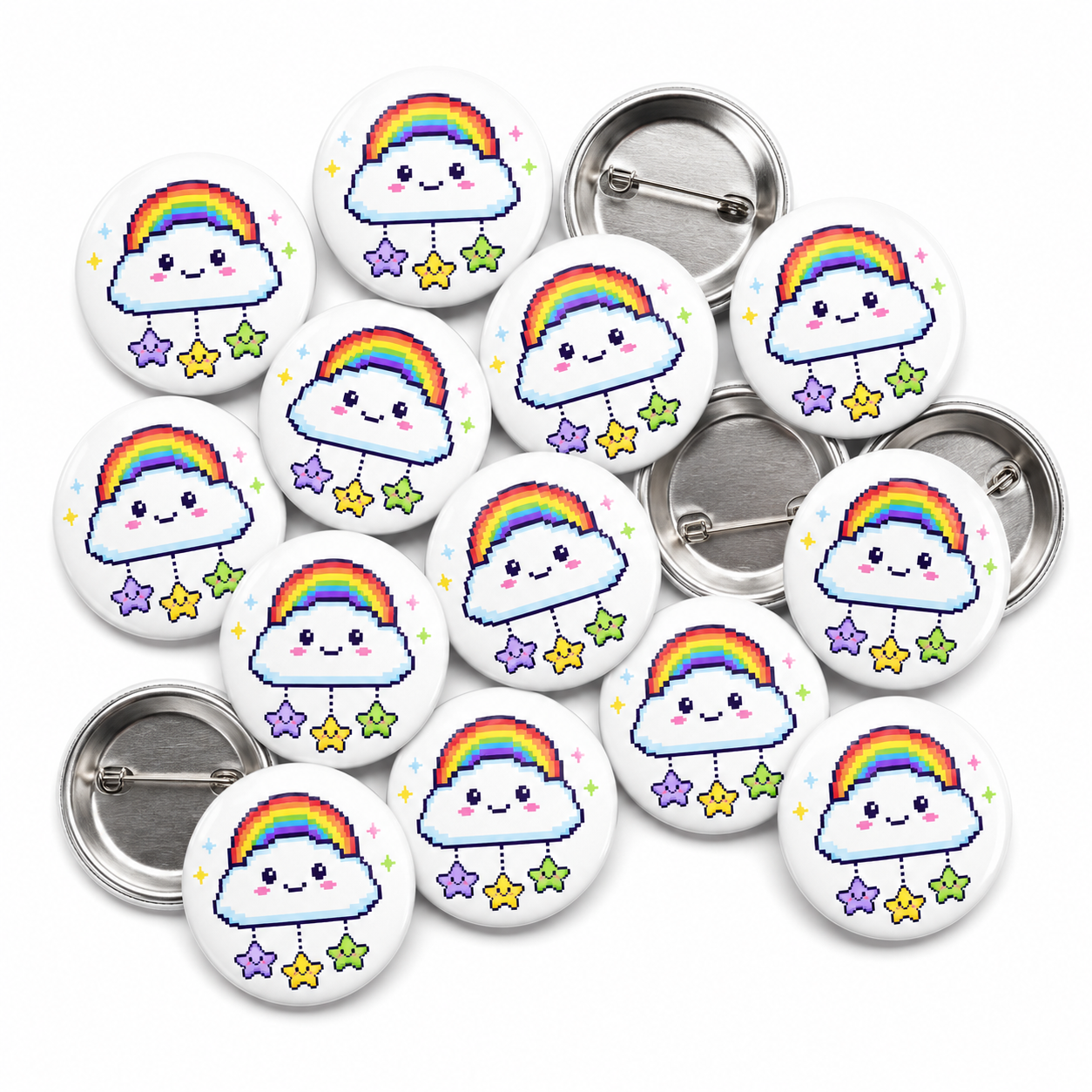 Rainbow Pix-elated Cloud Button Pin Badge