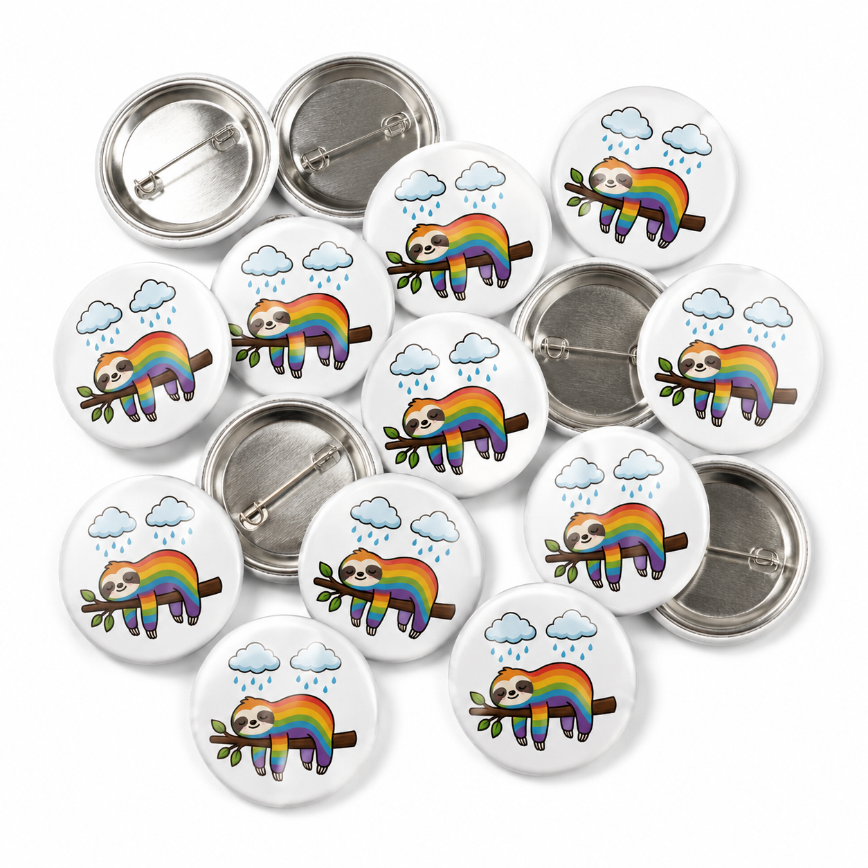 Rainbow Sloth Button Pin Badge