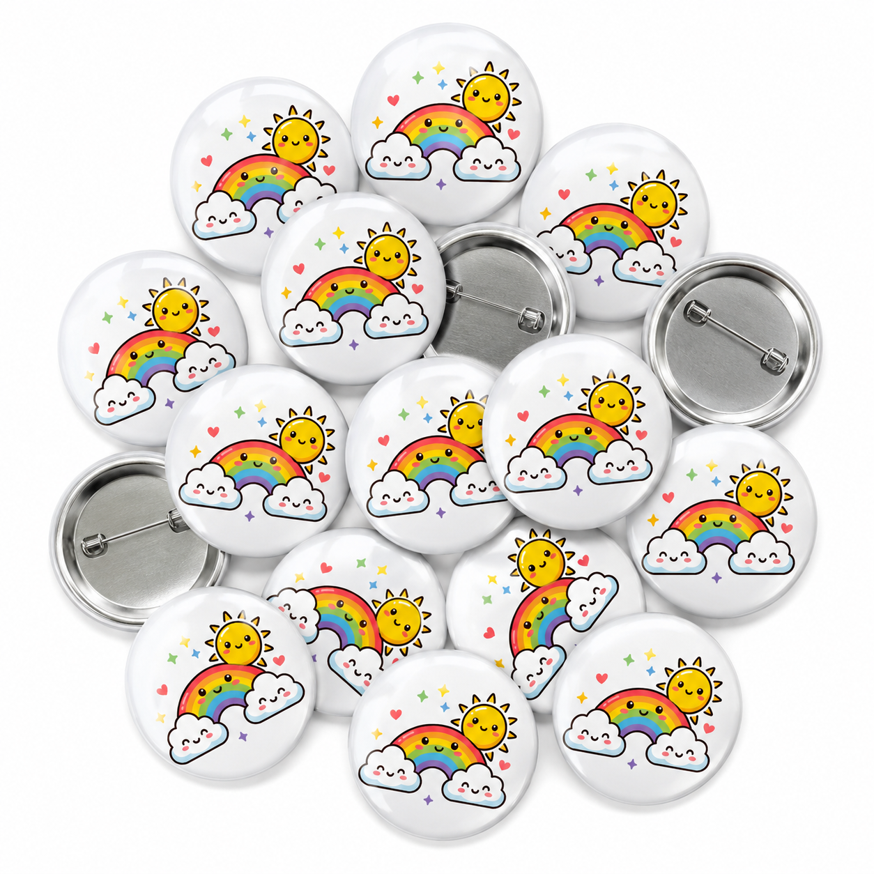 Smiley Rainbow, Sun and Cloud Button Pin Badge