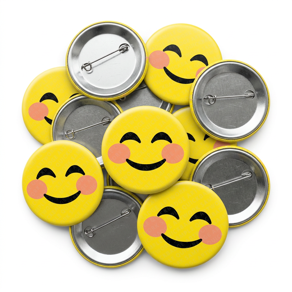 Smiling Eyes and Face Emoji Button Pin Badge