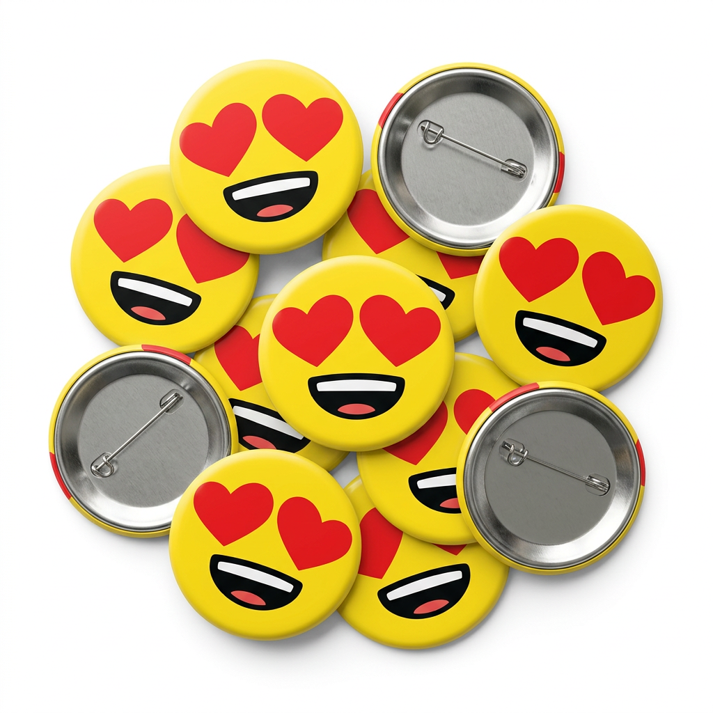 Smiling Face Heart Eyes Emoji Button Pin Badge