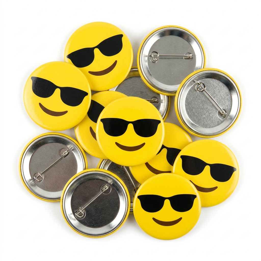 Smiling Face with Sunglasses Emoji Button Pin Badge