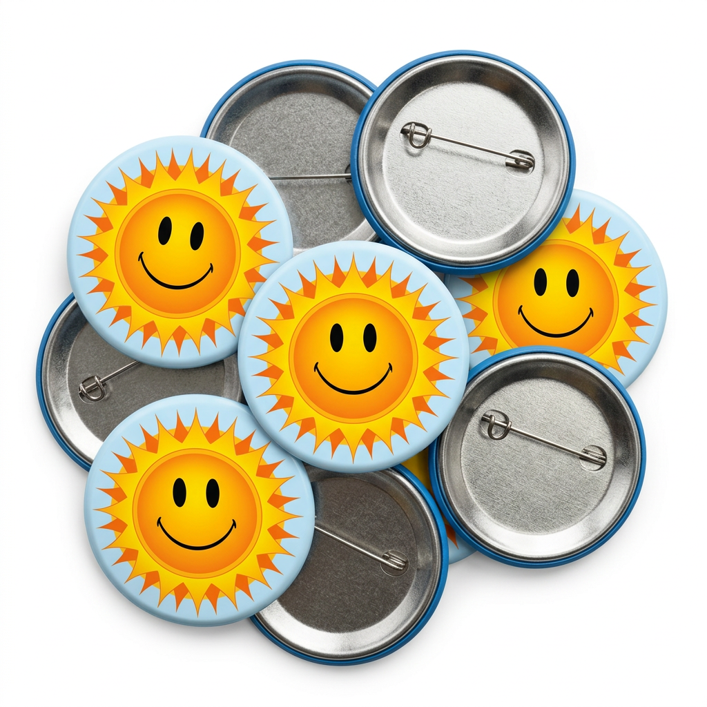 Sunshine Smiley Button Pin Badge