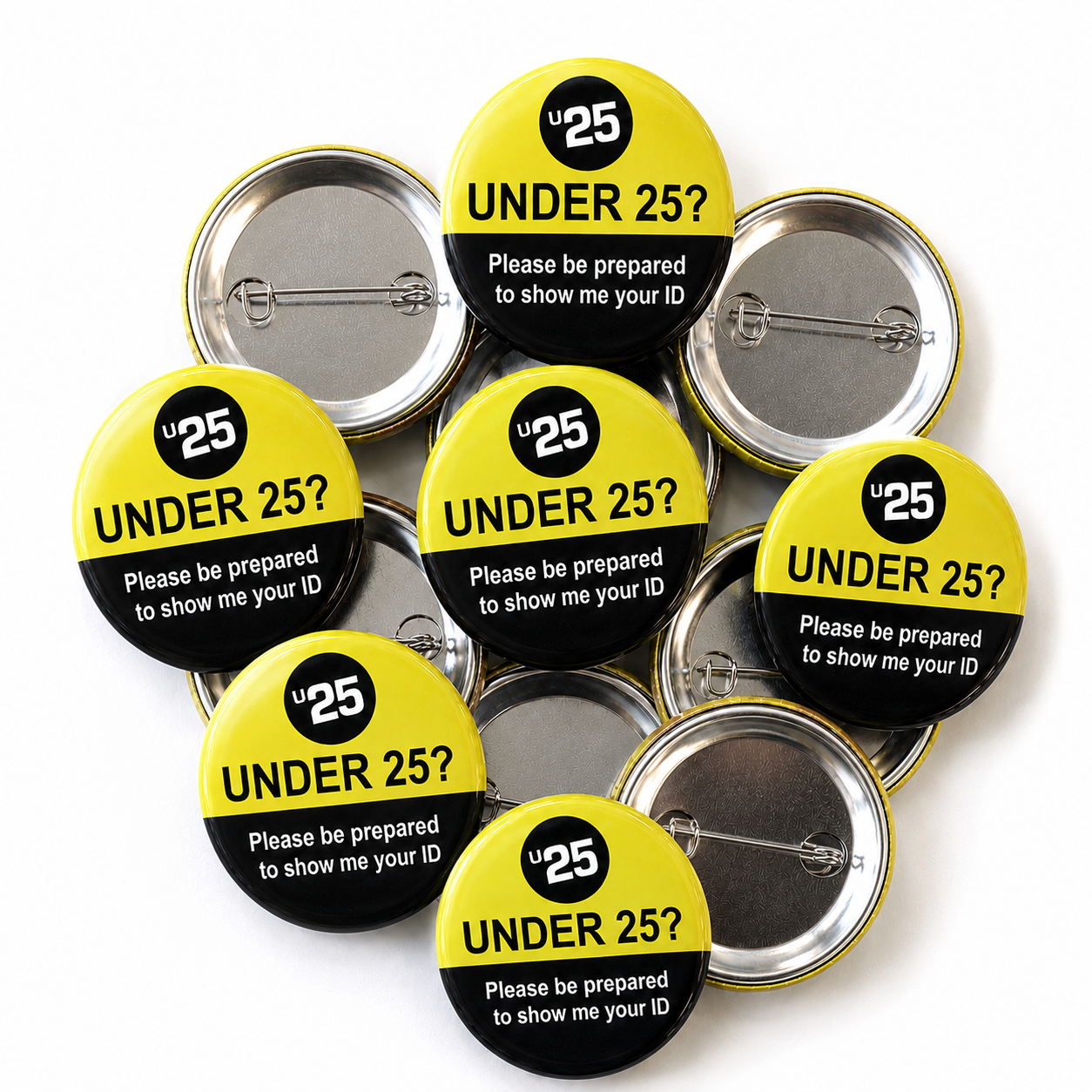 Under 25 - Yellow/Black Pin Badges