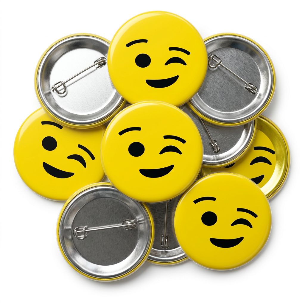 Winking Face Emoji Button Pin Badge